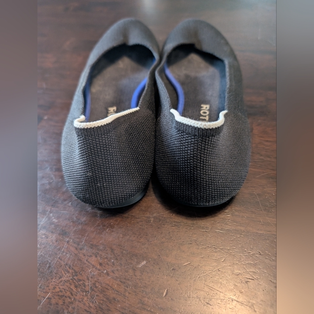 Rothy's Black "Round Toe" Flats with Blue/White Trim, Women's 9 - Picture 3 of 5